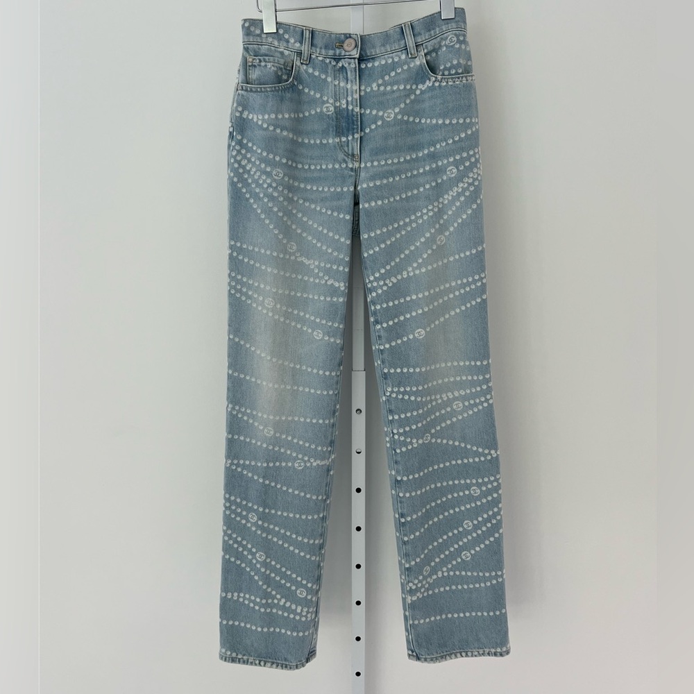 CHANEL 25P CC PEARL LIGHT BLUE JEANS SIZE FR 36 / US 4 NWTS!